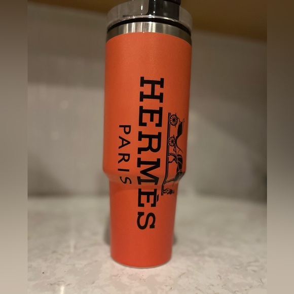 Hermes Paris Stanley Travel coffee mug black stainless steel Orange XL hot cold